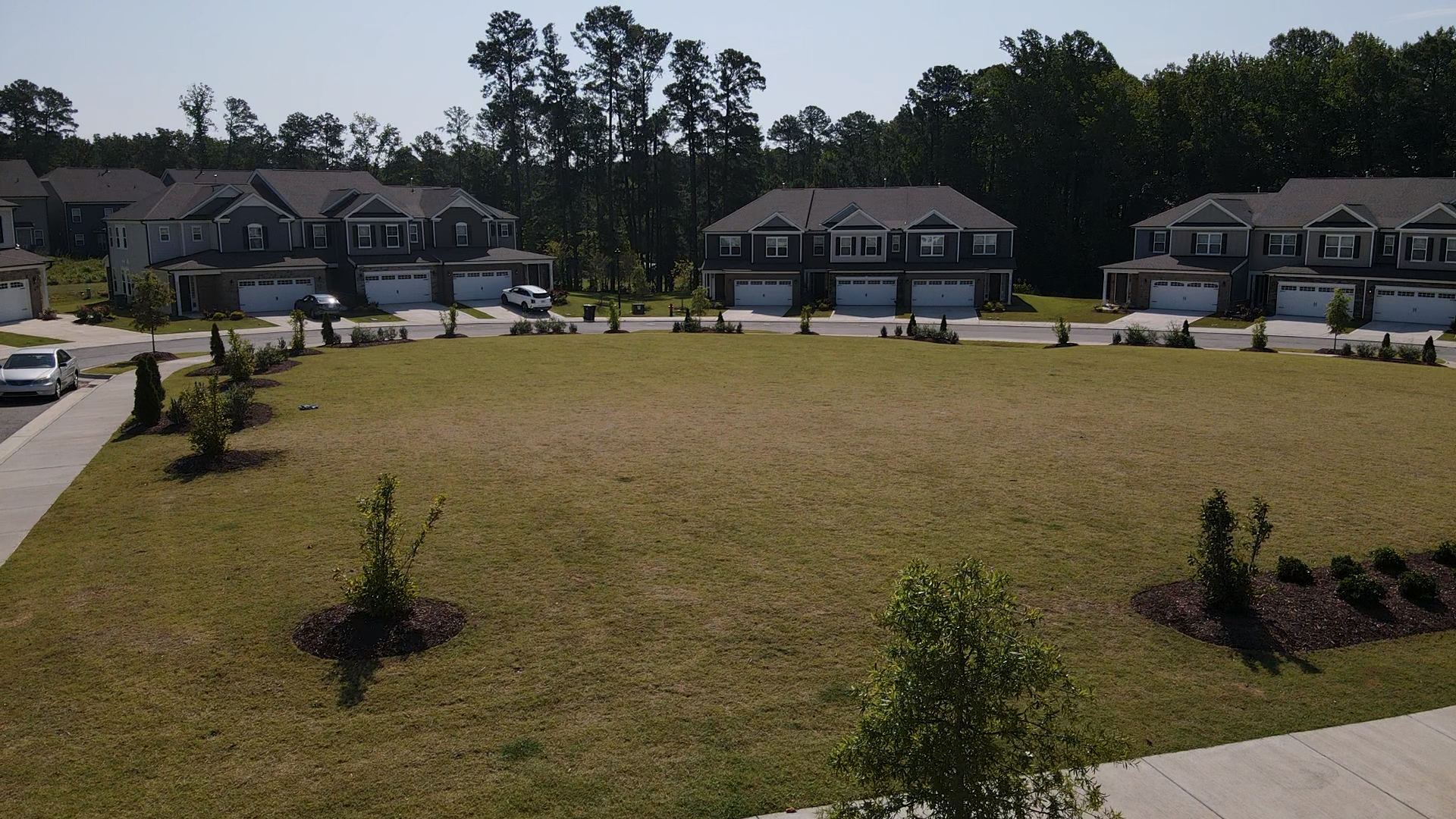 Neighborhood park with townhouses view