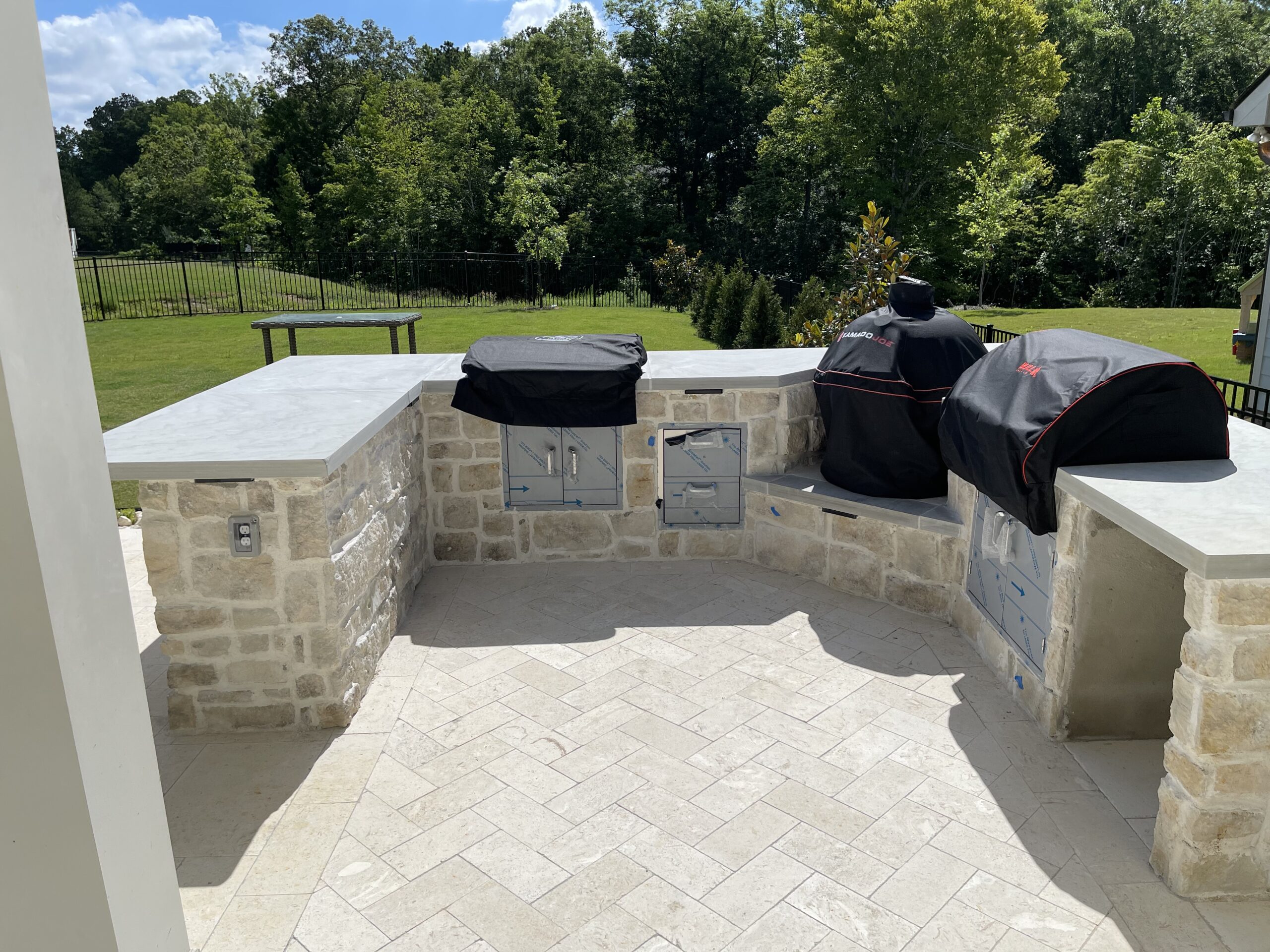 Outdoor kitchen with stone countertops