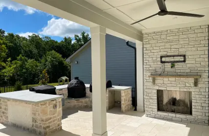 Elegant Outdoor Kitchen and Fireplace